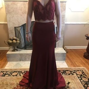 Burgundy Two Piece Prom Dress